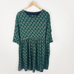 Anthropologie Maeve Art Deco Fan Print Dress Kelly Green 100% Viscose Size S